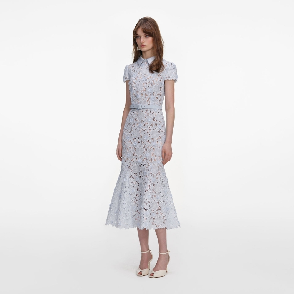 Self-portrait Blue Guipure Lace Midi Dress - Picture 2 of 7